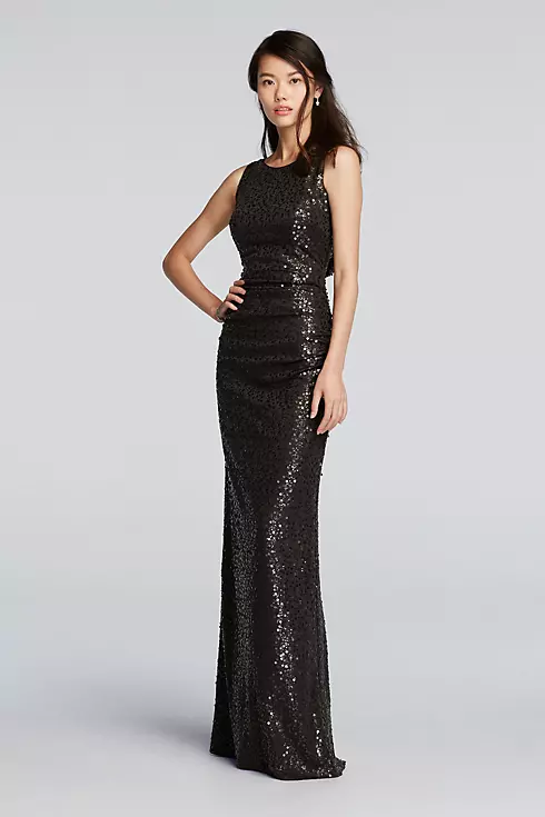 Long Sequin Tank Dress with Cowl Back Image 1