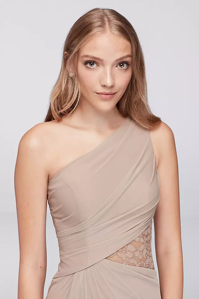 One-Shoulder Mesh Dress with Lace Inset Image 3