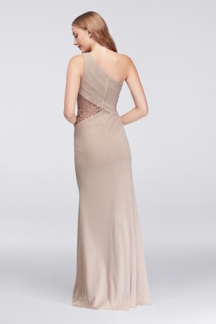 One-Shoulder Mesh Dress with Lace Inset | David's Bridal