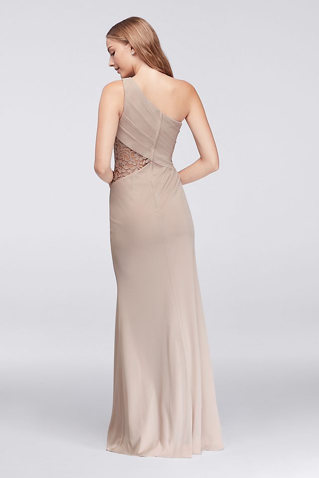 One-Shoulder Mesh Dress with Lace Inset Image 2