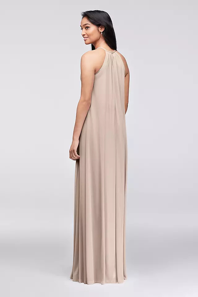 Soft Mesh Halter Bridesmaid Dress with Slim Sash Image 4