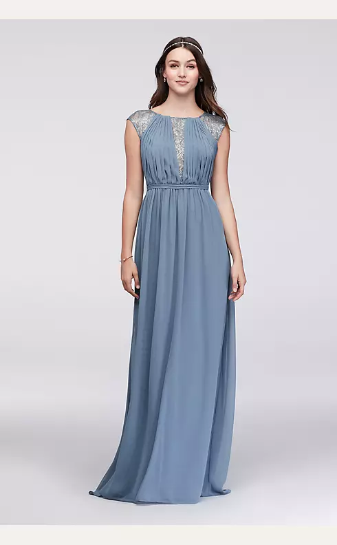 Chiffon Bridesmaid Dress with Chantilly Lace Inset Image 1