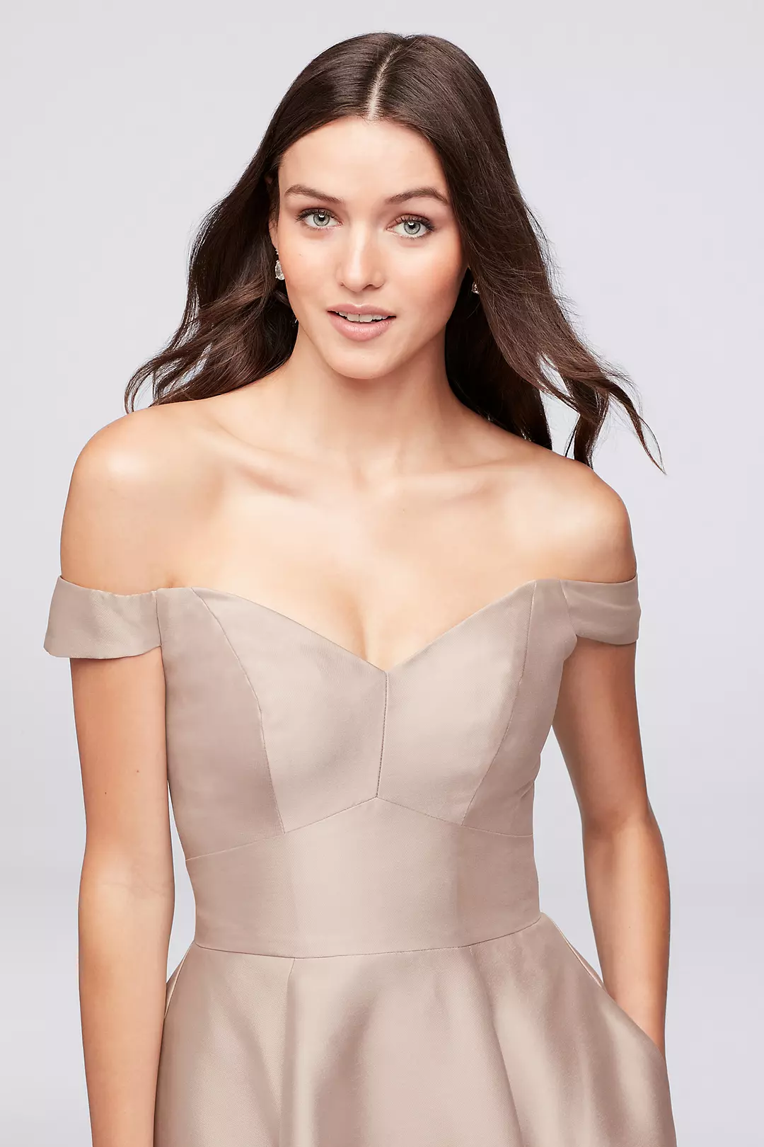 Off-the-Shoulder Tea-Length Bridesmaid Dress Image 2