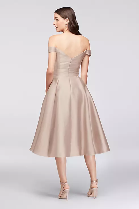 Off-the-Shoulder Tea-Length Bridesmaid Dress Image 3