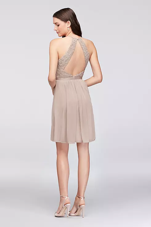 Open-Back Lace and Mesh Short Bridesmaid Dress Image 3