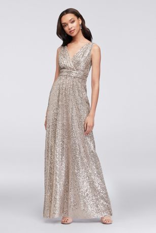 Sequin V-Neck Bridesmaid Dress with Empire Waist