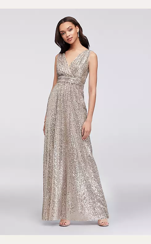Sequin V-Neck Bridesmaid Dress with Satin Piping Image 1