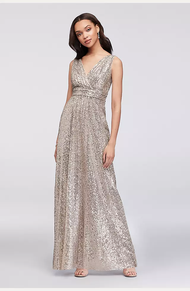 Sequin V-Neck Bridesmaid Dress with Satin Piping Image