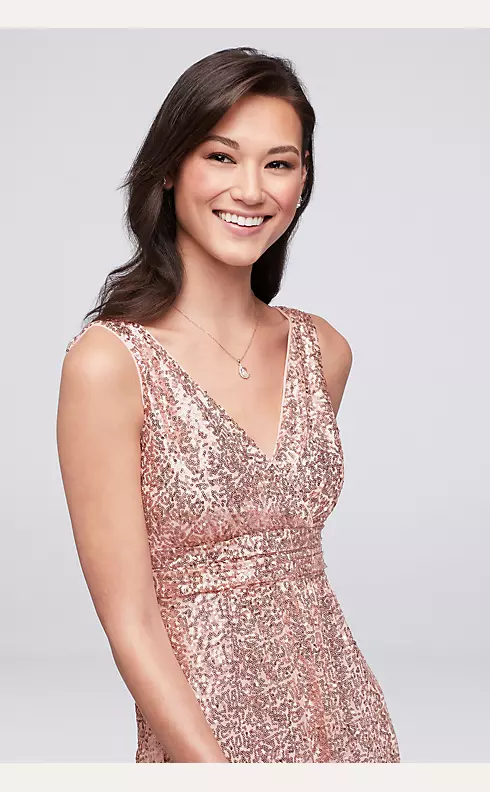 Sequin V-Neck Bridesmaid Dress with Satin Piping Image 3