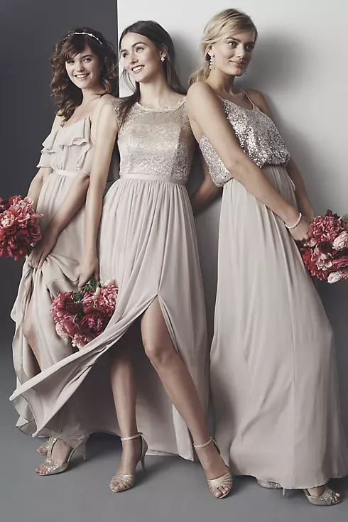 Long Sequin Blouson Bridesmaid Dress Image 4