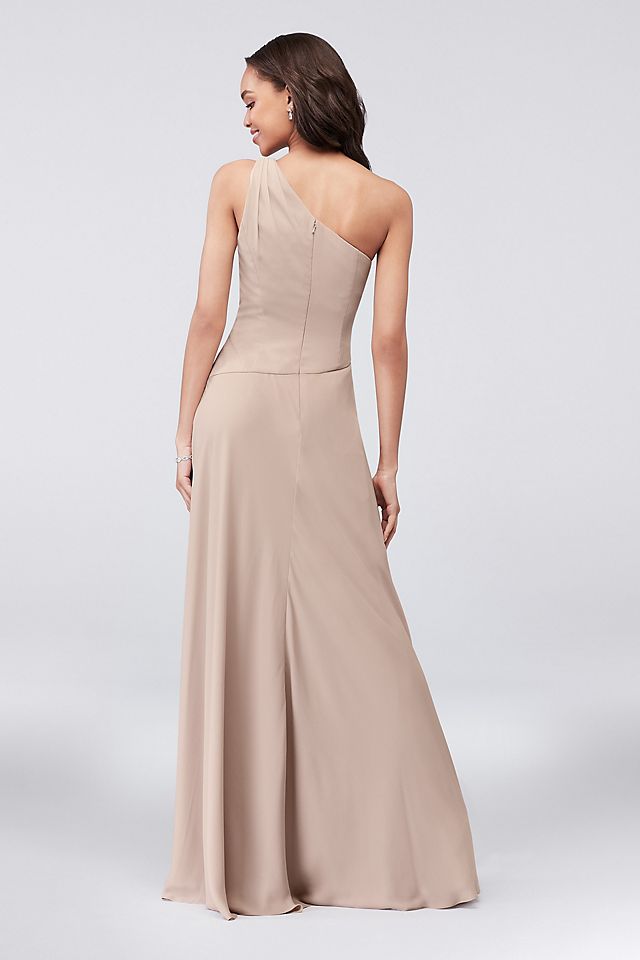 One-Shoulder Georgette Cascade Bridesmaid Dress Image 3