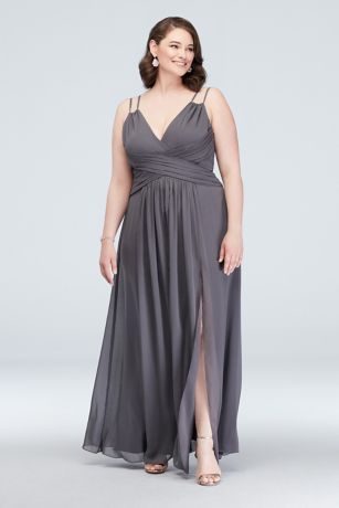 white christmas dresses Charming V-Neck Chiffon Floor Length Bridesmaid Dresses with Split main image 1