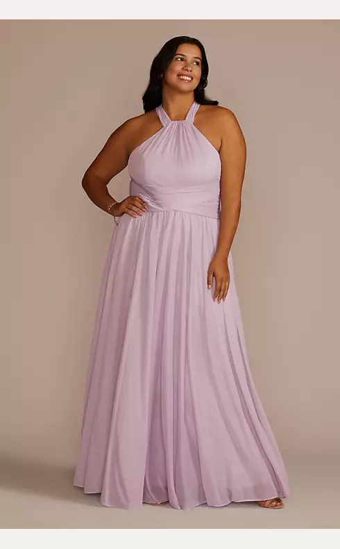 High-Neck Mesh Bridesmaid Dress with Full Skirt Image 1