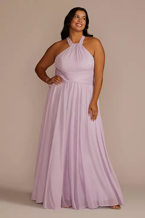 High-Neck Mesh Bridesmaid Dress with Full Skirt Image 1