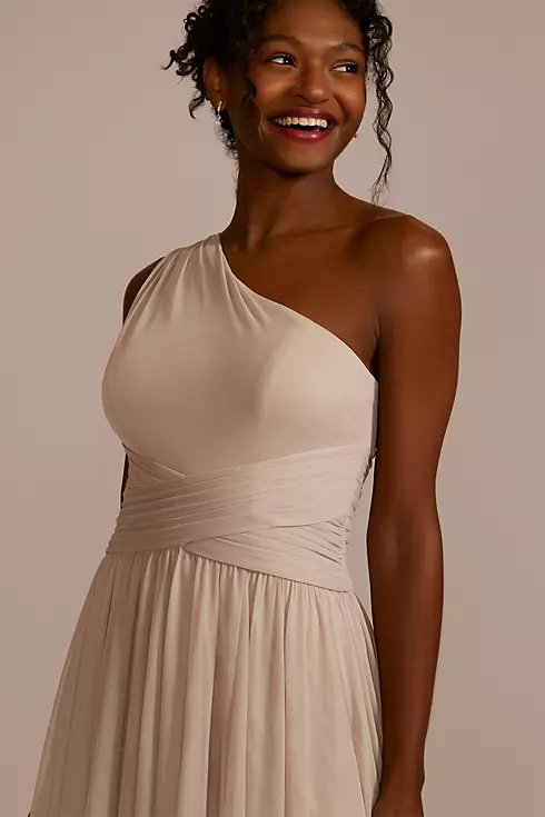 Mesh One-Shoulder Bridesmaid Dress with Full Skirt Image 3