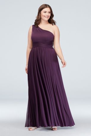 Mesh One-Shoulder Bridesmaid Dress with Full Skirt