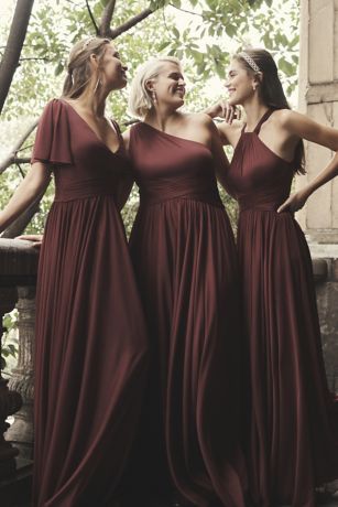 One-Shoulder Mesh Bridesmaid Dress with Full Skirt | David's Bridal