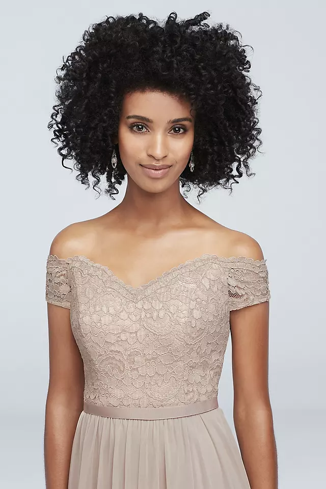 Off-the-Shoulder Lace and Mesh Bridesmaid Dress Image 2