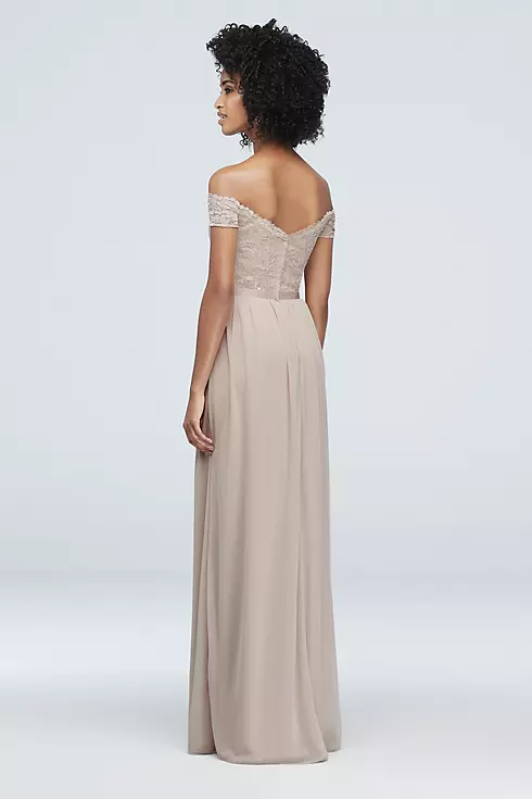 Off-the-Shoulder Lace and Mesh Bridesmaid Dress Image 3
