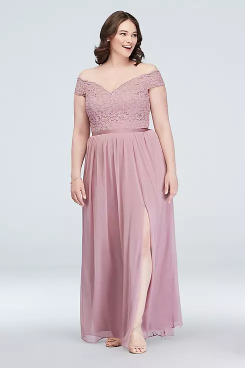 Off-the-Shoulder Lace and Mesh Bridesmaid Dress Image 5