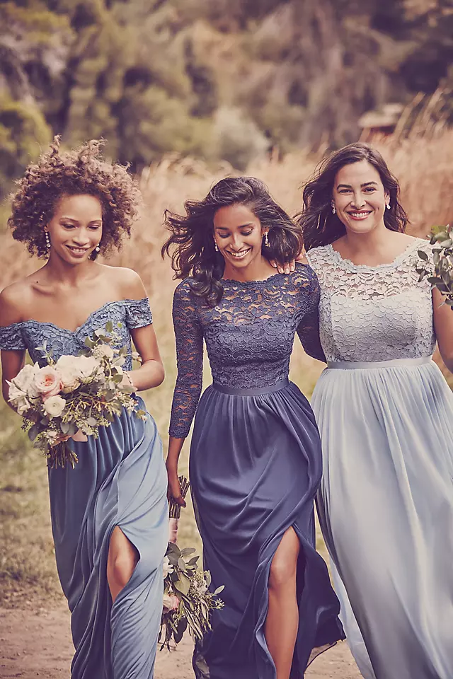 Off-the-Shoulder Lace and Mesh Bridesmaid Dress Image 6