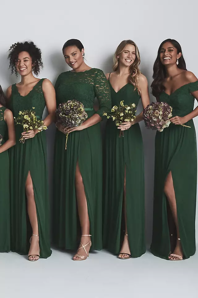 Off-the-Shoulder Lace and Mesh Bridesmaid Dress Image 7