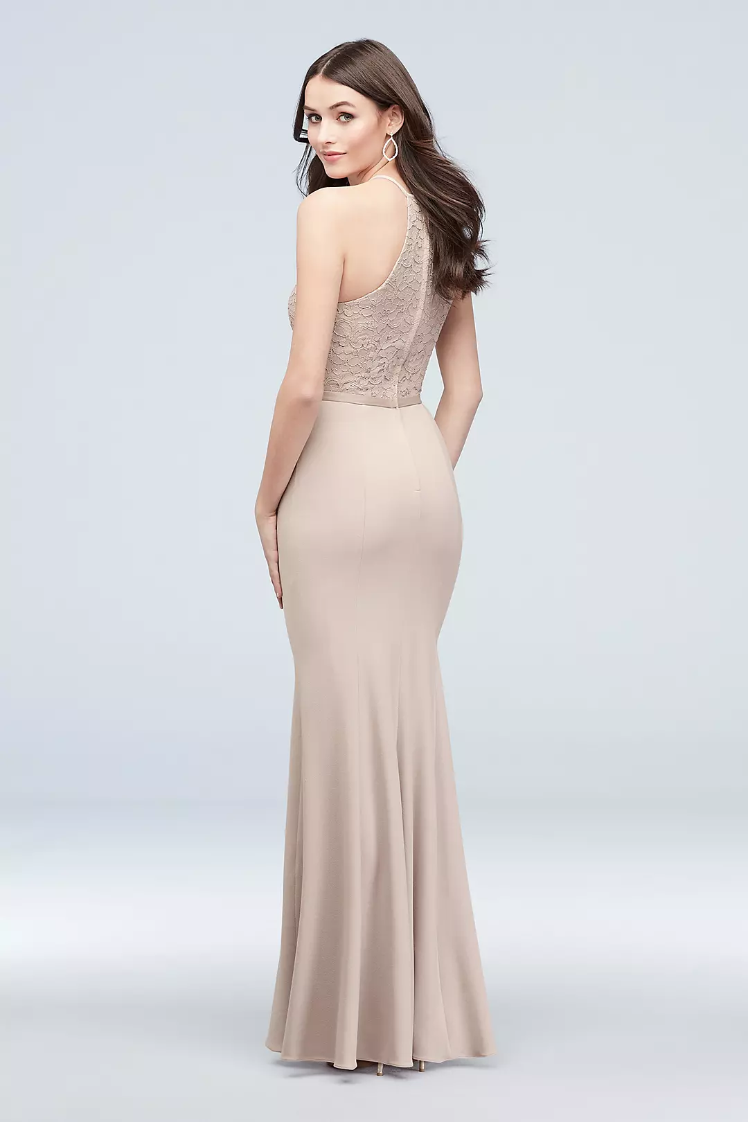 Lace and Stretch Crepe High-Neck Bridesmaid Dress Image 3