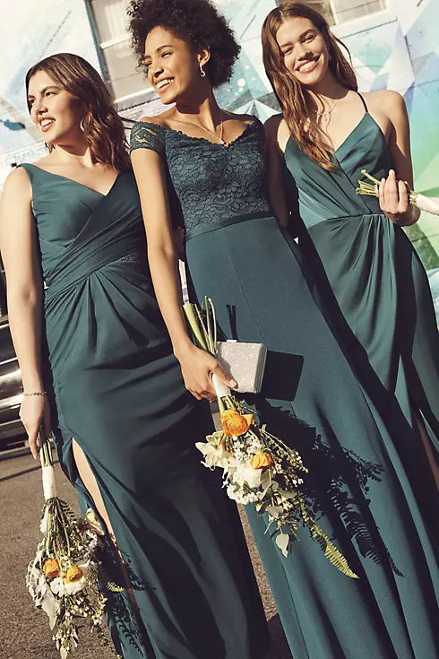Tank Mesh Bridesmaid Dress with Lace Inset Image 4