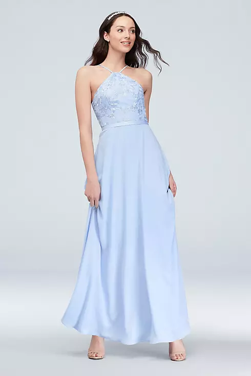 Y-Neck Embroidered Georgette Bridesmaid Dress Image 1