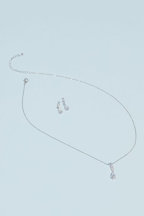 Cubic Zirconia Pear Necklace and Earring Set Image 1
