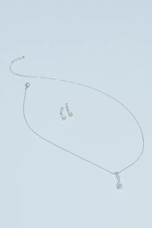 Cubic Zirconia Pear Necklace and Earring Set Image 1