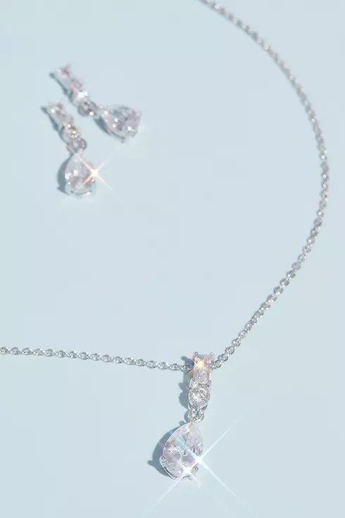 Cubic Zirconia Pear Necklace and Earring Set Image 2