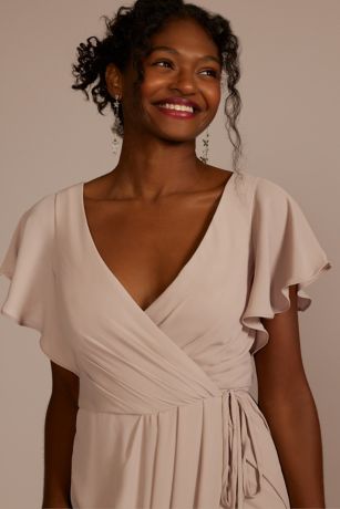 Flutter Sleeve Georgette Wrap Bridesmaid Dress | David's Bridal