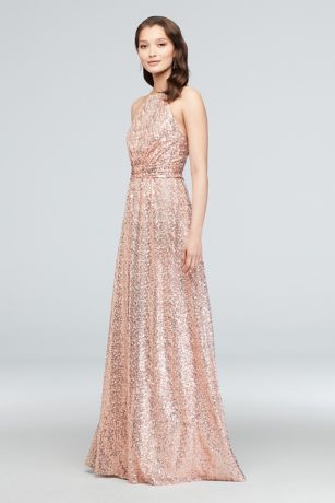 David's bridal gold sequin hotsell bridesmaid dress