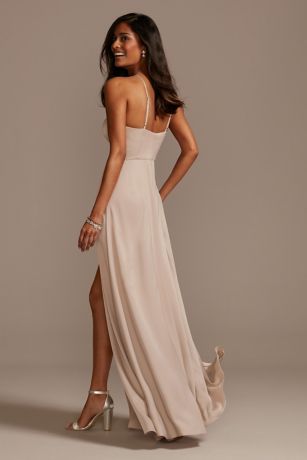 champagne bridesmaid dress cowl neck