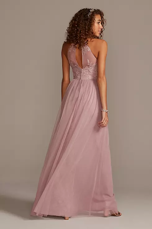 High-Neck Embroidered Soft Net Bridesmaid Dress Image 2