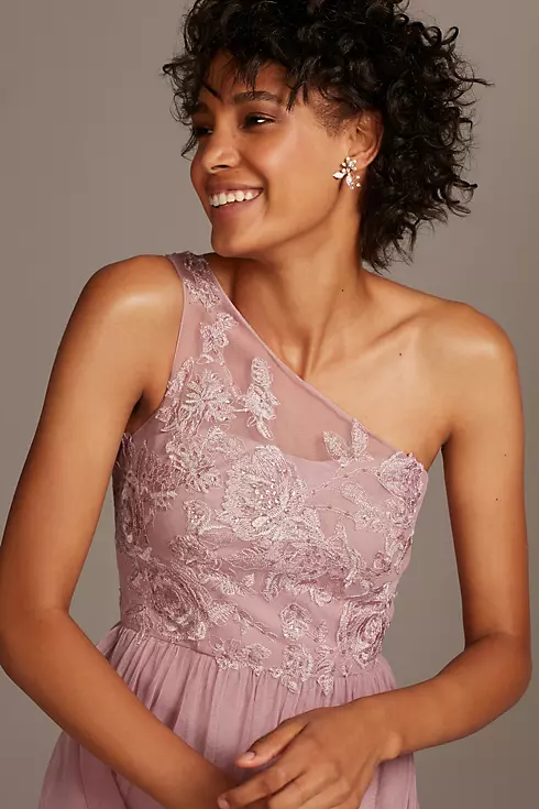 One-Shoulder Embroidered Soft Net Bridesmaid Dress Image 3
