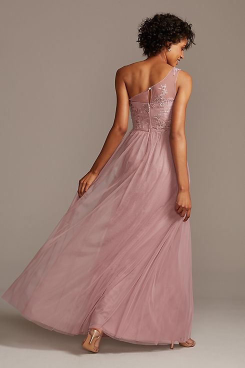 One-Shoulder Embroidered Soft Net Bridesmaid Dress Image 2