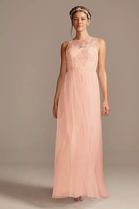 Sleeveless Embroidered Soft Net Bridesmaid Dress Image 1