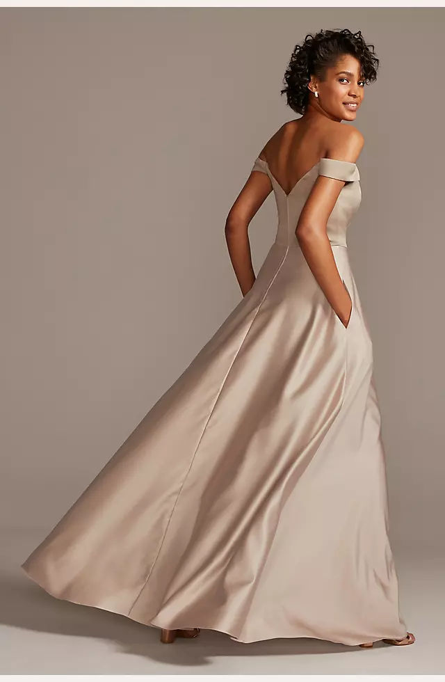 Off-Shoulder Satin A-Line Dress Image 3