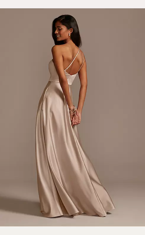 One Shoulder Satin A-Line Long Bridesmaid Dress Image 3