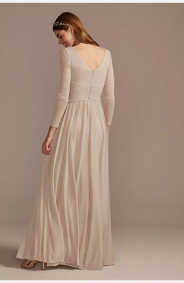 Mesh Illusion Long Sleeve Bridesmaid Dress Image 3