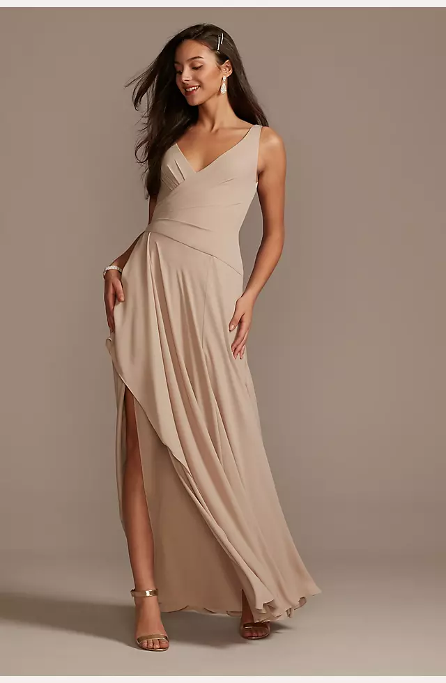 Tank Georgette Cascade Bridesmaid Dress with Slit Image 2