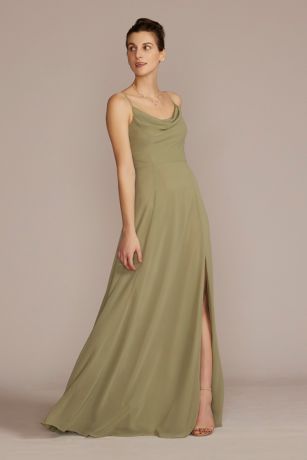 Cowl Neck Chiffon Bridesmaid Dress with Slit David s Bridal