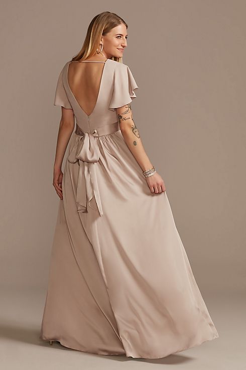 Flutter Sleeve Charmeuse Tall Bridesmaid Dress Image 2