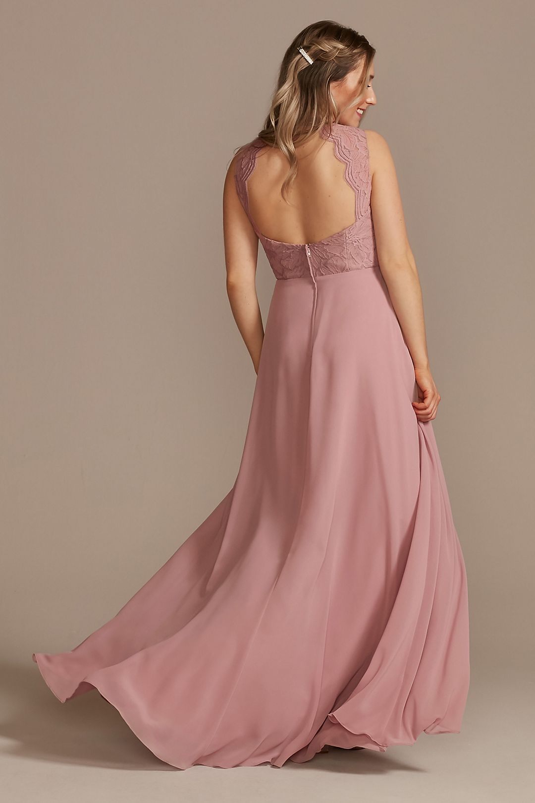 Lace Chiffon Tank Long Bridesmaid Dress Image 4
