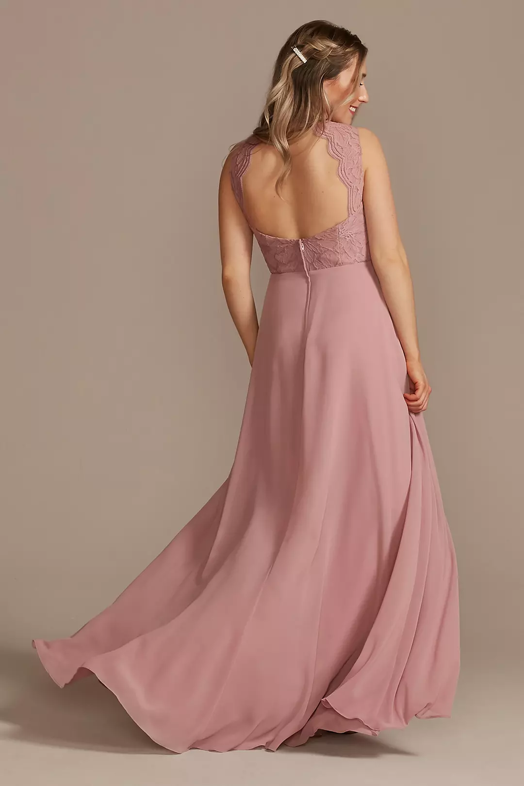 Lace Chiffon Tank Long Bridesmaid Dress Image 3