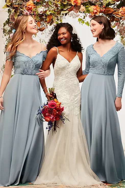 Lace Chiffon Off-Shoulder Long Bridesmaid Dress Image 6