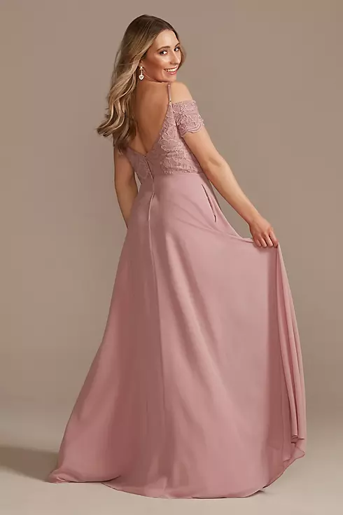 Lace Chiffon Off-Shoulder Long Bridesmaid Dress Image 3