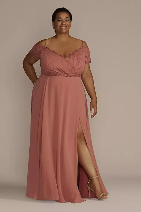 Lace Chiffon Off-Shoulder Long Bridesmaid Dress Image 4
